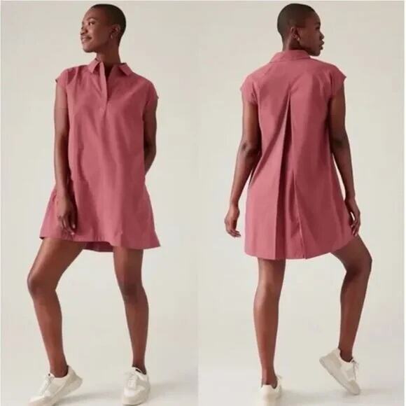 ATHLETA Performance Golf Tennis Pickleball Mauve Poplin Dress w/ Pockets Size XS - Picture 1 of 7